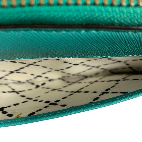 Kate Spade New York Teal Leather Zip-Around Wallet Gold Logo Hardware Womens - Picture 8 of 13